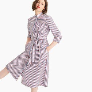J.Crew H7791 french Tie-waist poplin striped shirtdress dress 0 2 4 6 XS